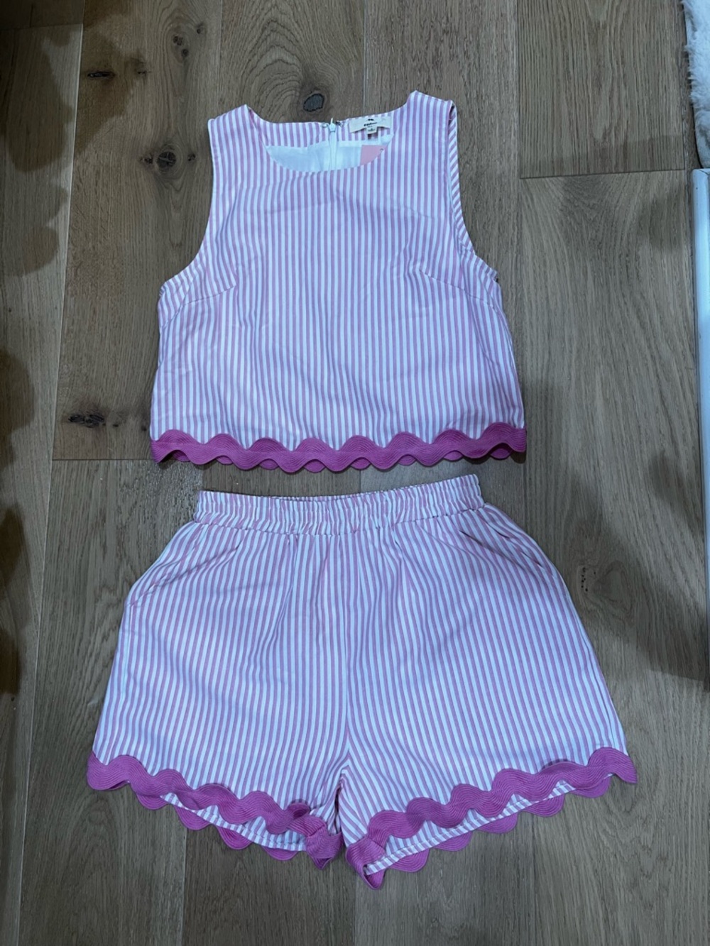 entro Pink and White Striped Summer Shorts and matching Top